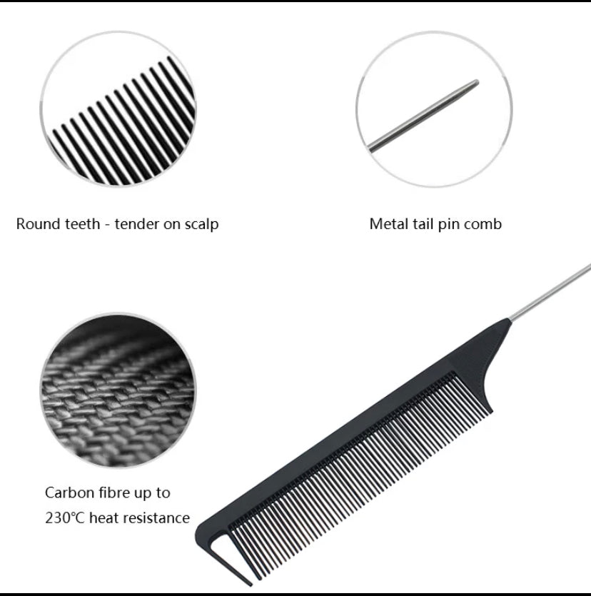Black Fine-tooth Metal Pin Hairdressing Hair Styles Rat Tail Comb Salon UK